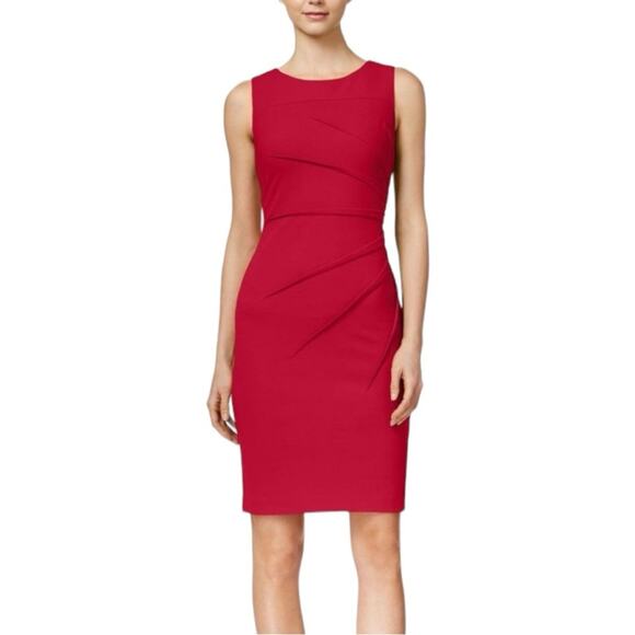 Calvin Klein Dresses & Skirts - Calvin Klein Sheath Dress Sunburst Ruched Sleeveless Red Crimson Women’s Size 8